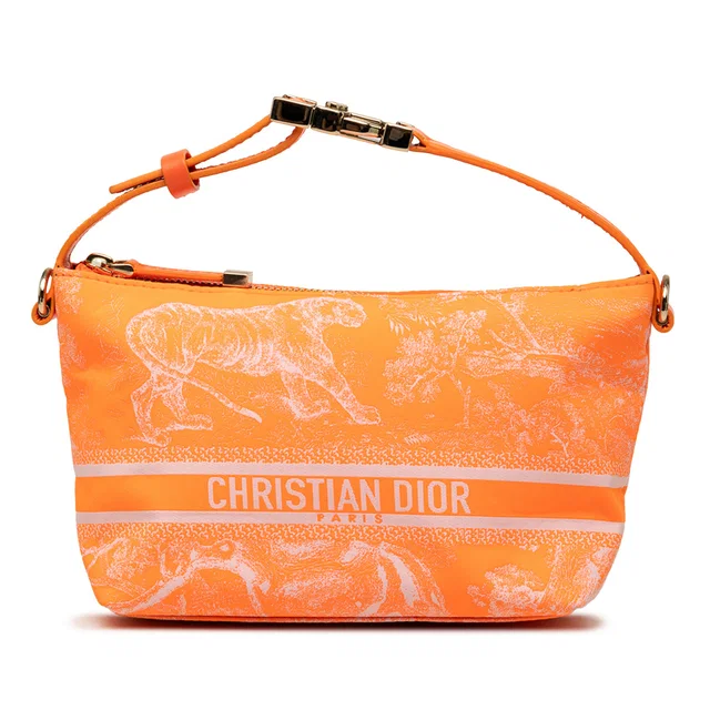 Orange Dior Small Technical Fabric Toile de Jouy Reverse DiorTravel Nomad Pouch Handbag in Orange Leather from Designer Revival