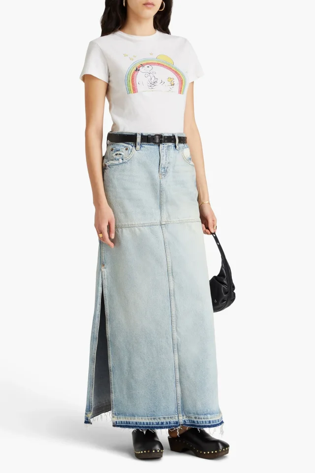 Re/Done Distressed Organic Cotton Denim Maxi Skirt in Blue, photo 2 of 4 from THE OUTNET