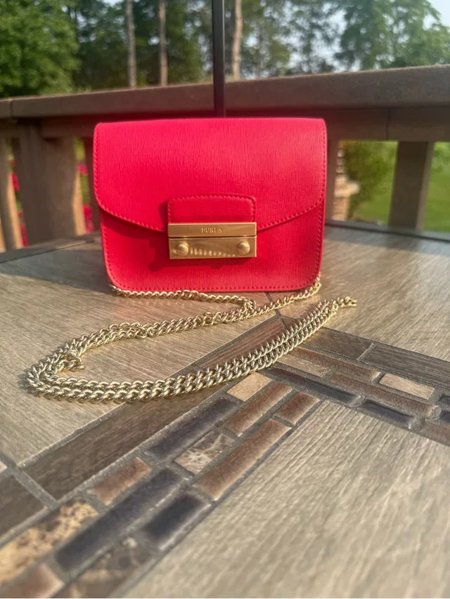 Euc Furla Mini Julia Saffiano Leather Ruby Red Crossbody Bag in red Saffiano leather from Poshmark