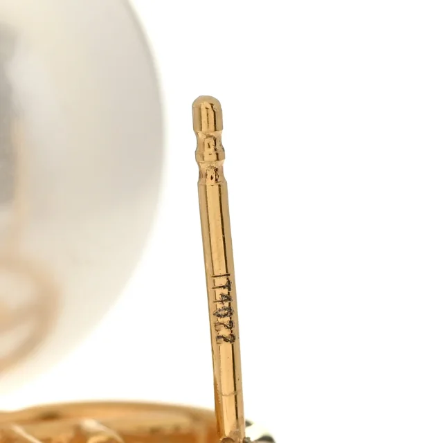 Fendi Metal Crystal Pearl Logo Drop Earrings Gold in Gold Resin from FASHIONPHILE, photo 6 of 7