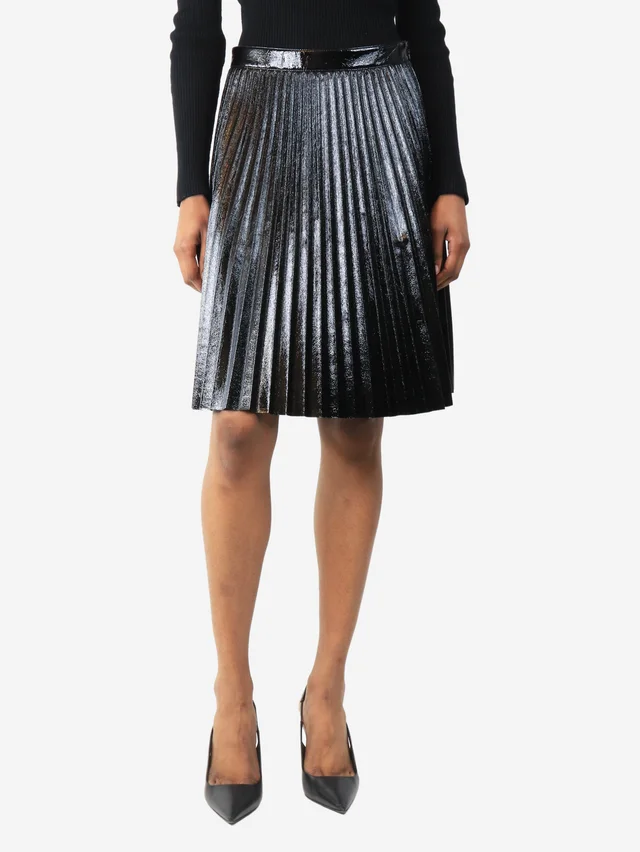 Proenza Schouler Black pleated faux leather skirt - size UK 6 in Black Leather from Sign of the Times