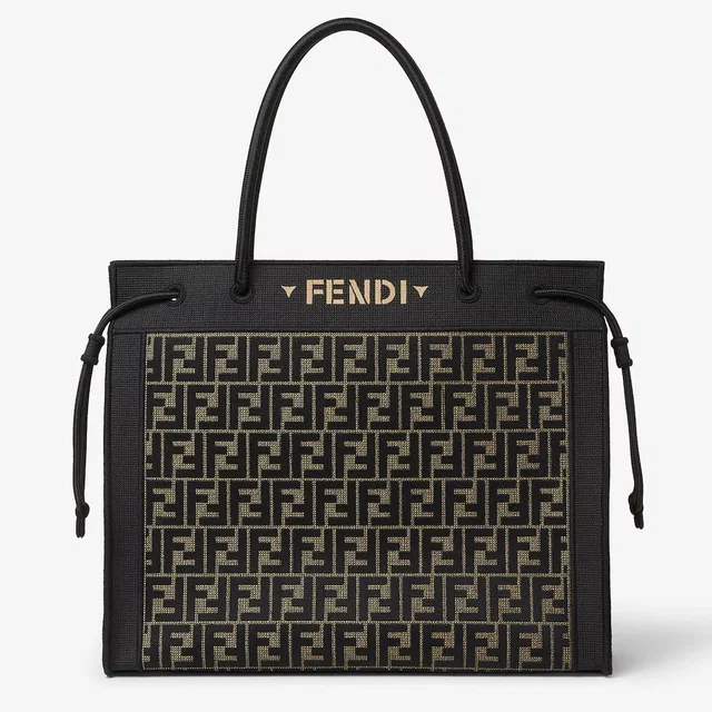 Fendi Ff Monogram Jacquard Shoulder Bag — Black Canvas in Black Canvas from HEWI