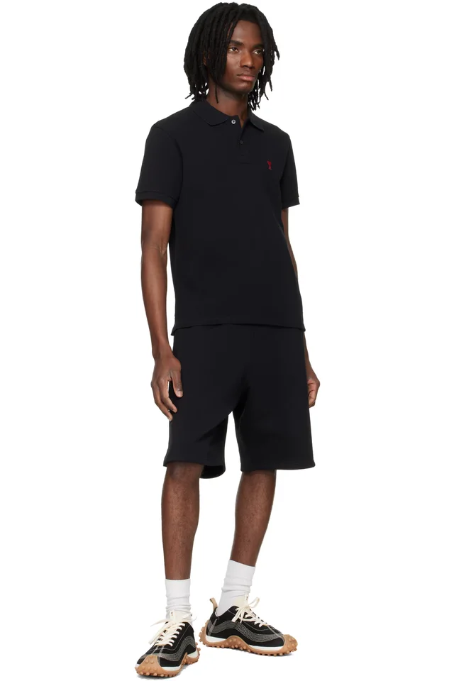 AMI Paris Black Cotton Ami de Coeur Polo, photo 4 of 4 from SSENSE
