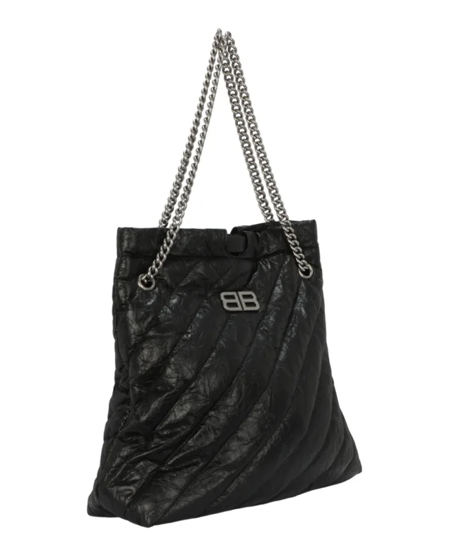 Balenciaga Crush Quilted Medium Tote in black, photo 4 of 6 from ShopSimon