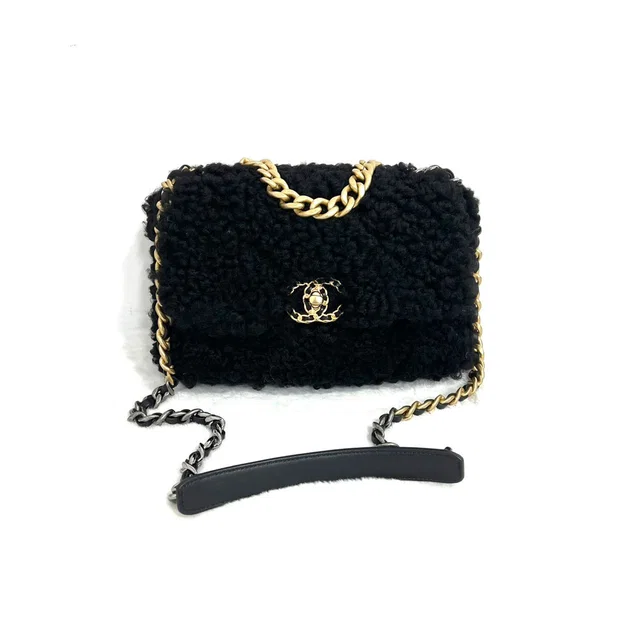 Chanel Black Shearling 19 Small Size In 3TONE Hardware in Black from Luxury Promise