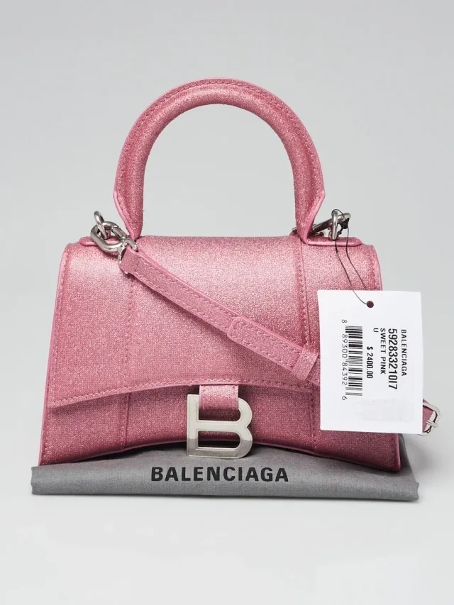 Balenciaga Sweet Pink Metallic Coated Canvas Hourglass XS Top Handle Bag in Pink Coated canvas from Yoogis, photo 10 of 10