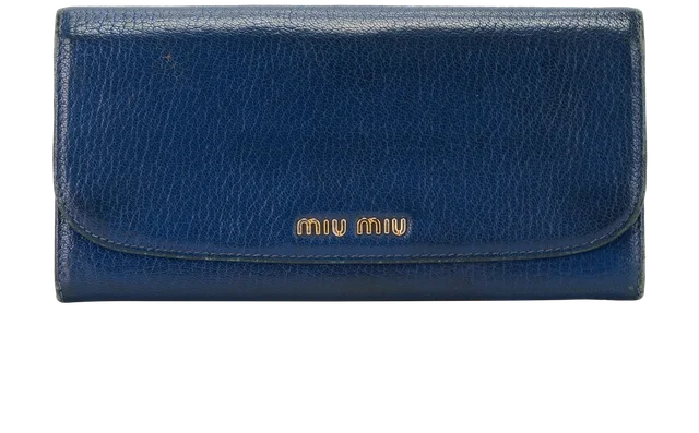 Miu Miu Long Flap Wallet in Blue Leather from Designer Exchange