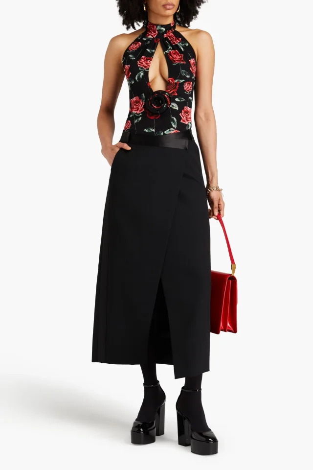 Magda Butrym Floral-Appliquéd Jersey Halterneck Bodysuit in Black, photo 2 of 4 from THE OUTNET