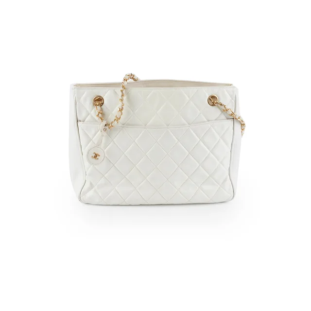 Chanel Vintage White Tote Bag in White Lambskin from The Purse Affair