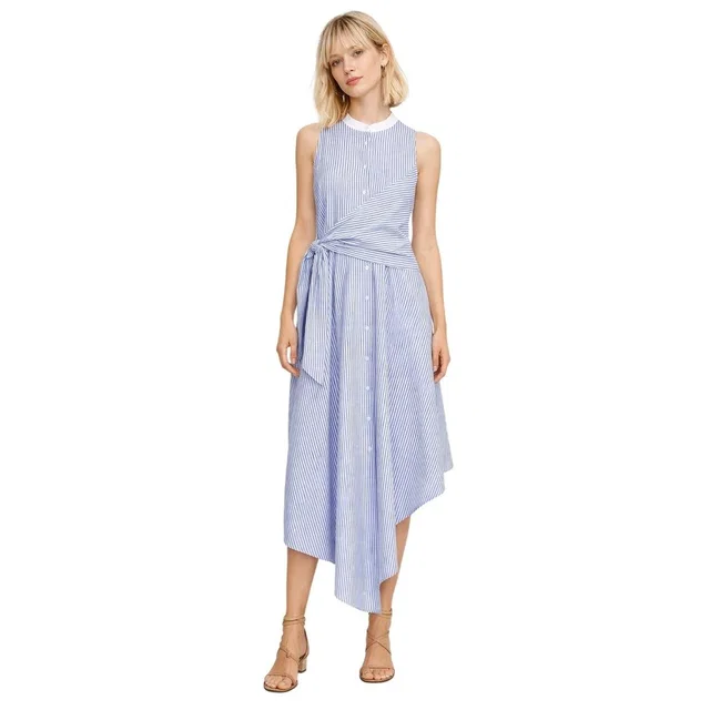 SIMKHAI Stripe Asymmetrical Wrap Dress Tie Waist Size M in white|blue from Poshmark