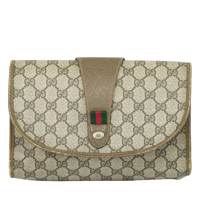 Gucci Vintage Sherry Line GG Supreme Clutch Beige in Beige Leather from The Reluxe