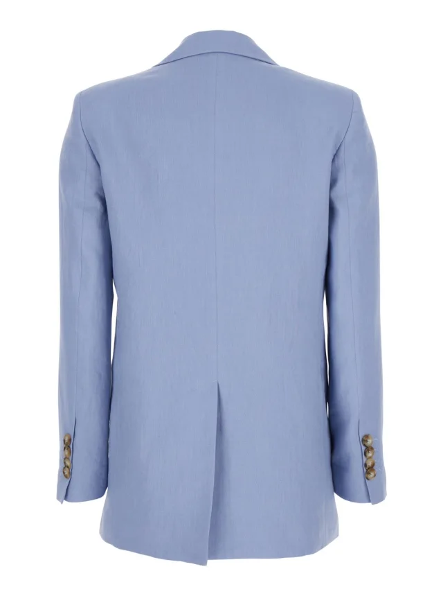Leplain Blue Double-breasted Jacket with Notched Revers in Linen for Women in 100% Linen, photo 3 of 6 from Gaudenzi Boutique