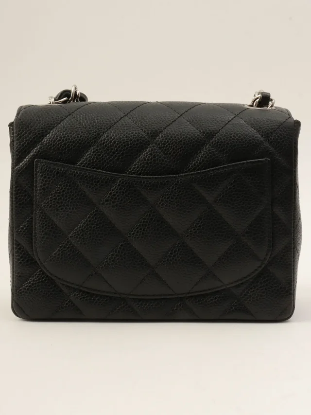 Chanel Circa 2005 Caviar Skin Classic Flap Chain Bag Mini Black in Black Caviar leather from VINTAGE QOO TOKYO, photo 2 of 14