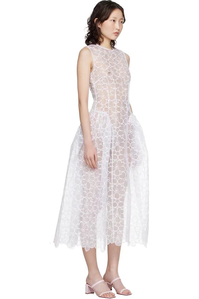 Cecilie Bahnsen White CBcate Midi Dress, photo 2 of 4 from SSENSE