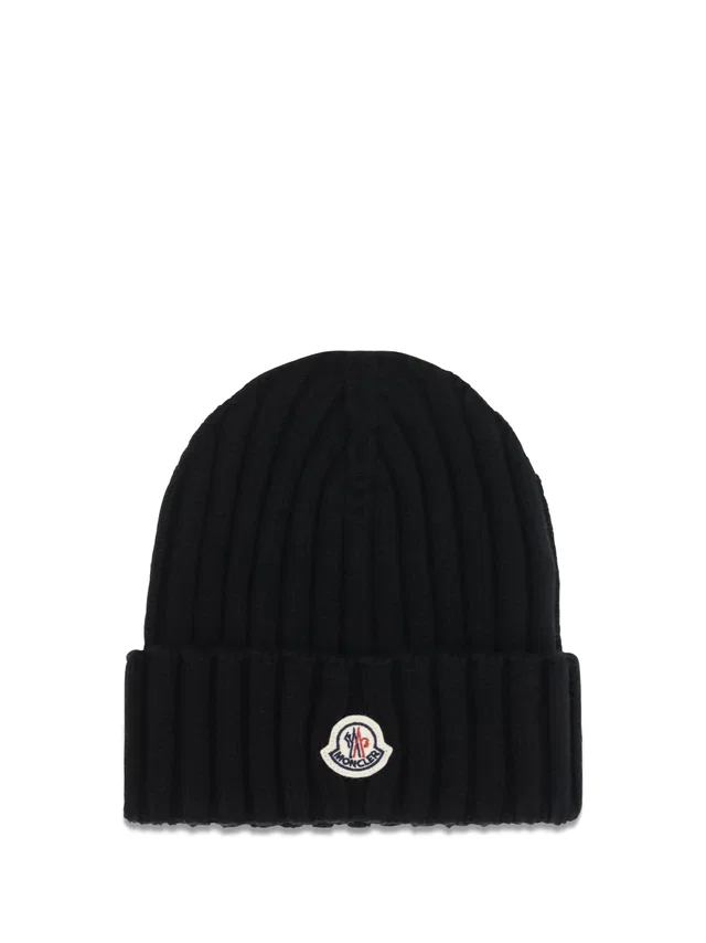 Moncler L20933b00036a9327 Merino Wool Ribbed Knit Beanie — Black Ovis Aries Beanies in Black Wool from HEWI