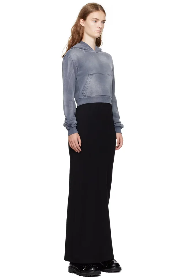 We11done Gray & Black Layered Hoodie Maxi Dress, photo 2 of 4 from SSENSE