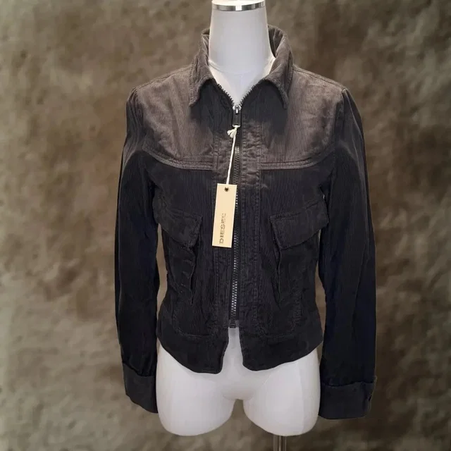 Diesel Jacket Womens Medium Gray Corduroy Full Zip Utility Pockets Short Fitted, Women's (Size 32) in gray from Grailed