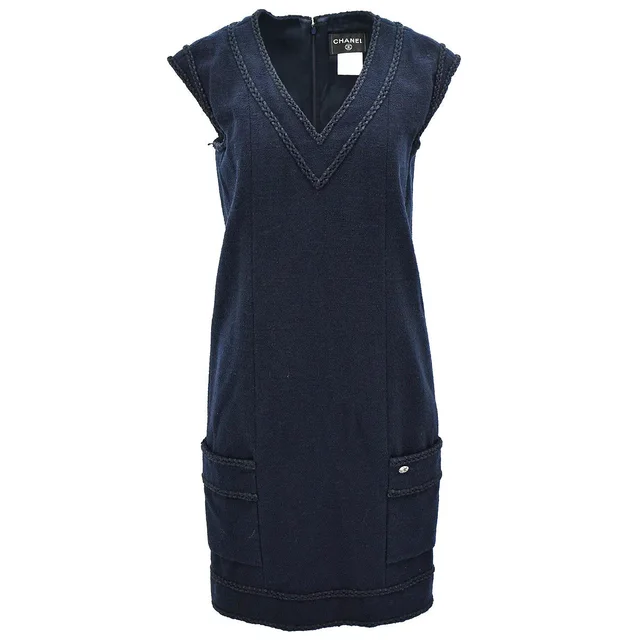 Chanel Dress Navy 08C #38 in Navy Nylon from AMORE Vintage Tokyo