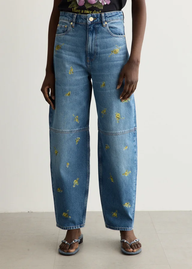 Ganni Printed Flower Denim Stary Jeans in Blue from Incu, photo 1 of 1