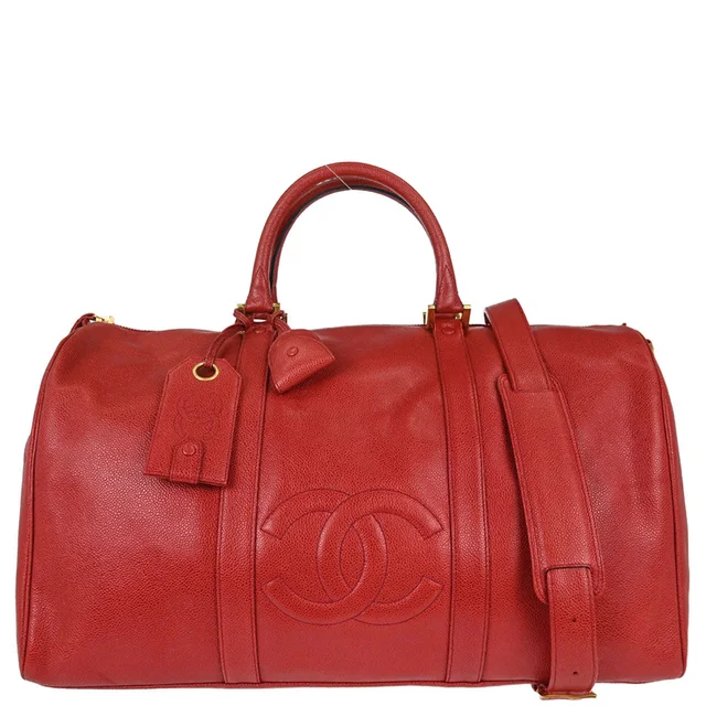 Chanel 1994-1996 Red Caviar Skin 2way Shoulder Duffle Handbag in Red Caviar leather from AMORE Vintage Tokyo
