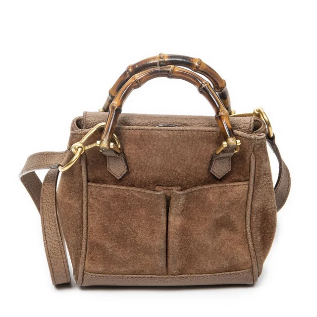 Gucci Vintage Mini Bamboo Top Handle Tote Bag Brown Suede Leather in Brown Suede from The Reluxe