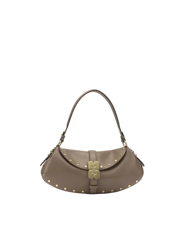 GANNI Studded Recycled Leather Shoulder Bag — Brown in Brown Leather from HEWI