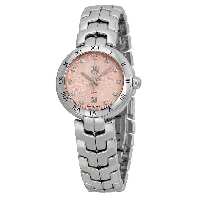 TAG Heuer Link Diamond Pink Guilloche Steel Ladies Watch WAT1415.BA0954 in silver|gray|pink from Jomashop.com