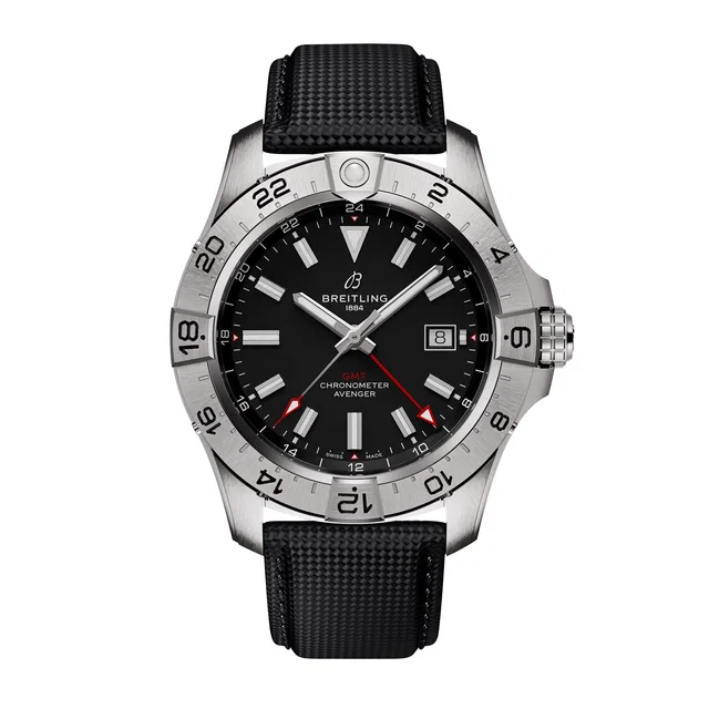 Breitling Avenger Automatic GMT 44mm Mens Watch Black Leather in black Leather from WatchesOfSwitzerland