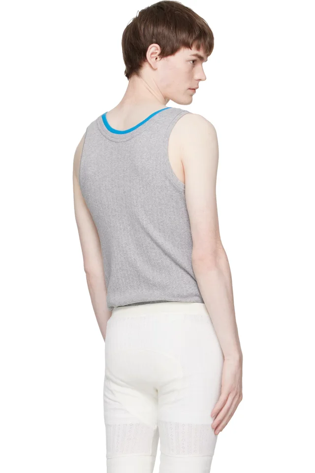 Dries Van Noten Gray Pointelle Tank Top, photo 3 of 5 from SSENSE