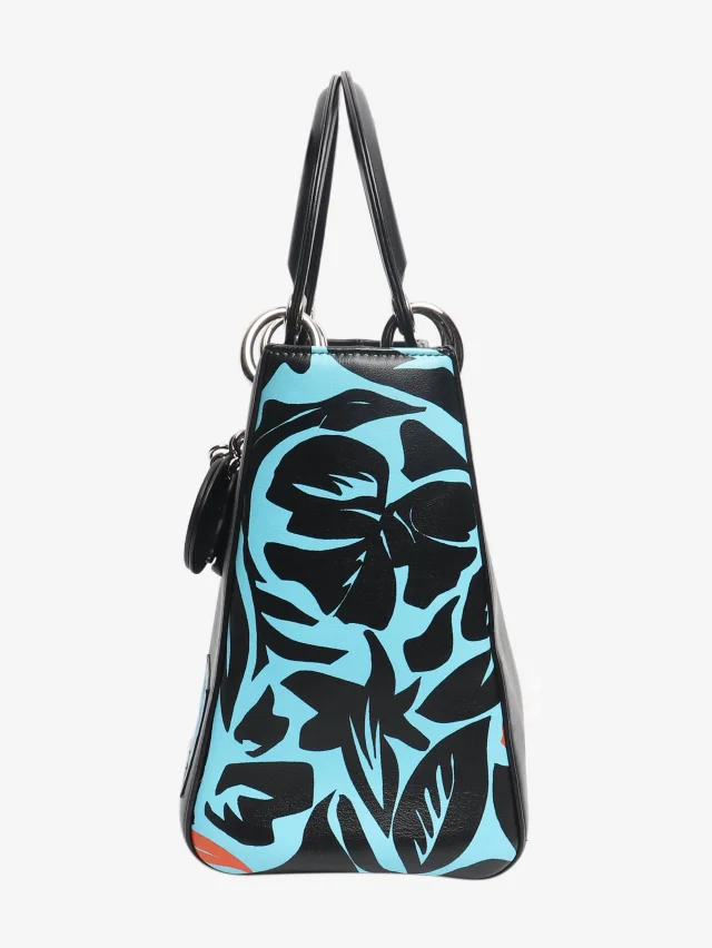 Black and blue floral 2015 Lady Dior bag in Black Leather from Sign of the Times, photo 4 of 9