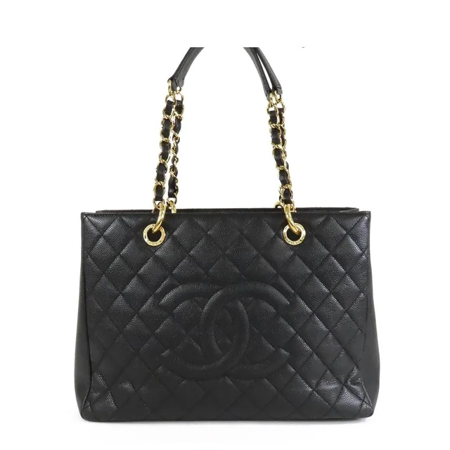 Chanel Grand Shopping Tote GST Black Gold Caviar Leather Shoulder Bag in Black Caviar leather from The Reluxe