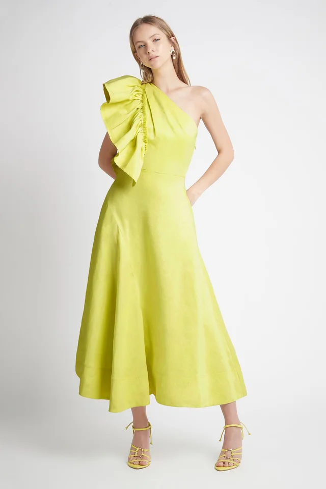 AJE Bonjour Asymmetric Midi Dress in Green from Aje, photo 1 of 1