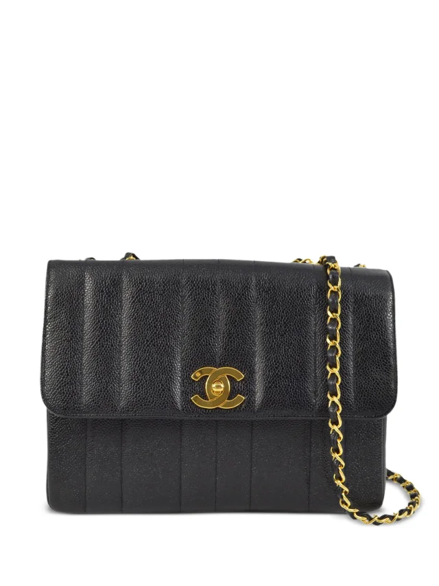 Chanel Pre-Owned 1995 CC turn-lock Shoulder Bag | Black | FARFETCH in Black Caviar leather from Farfetch