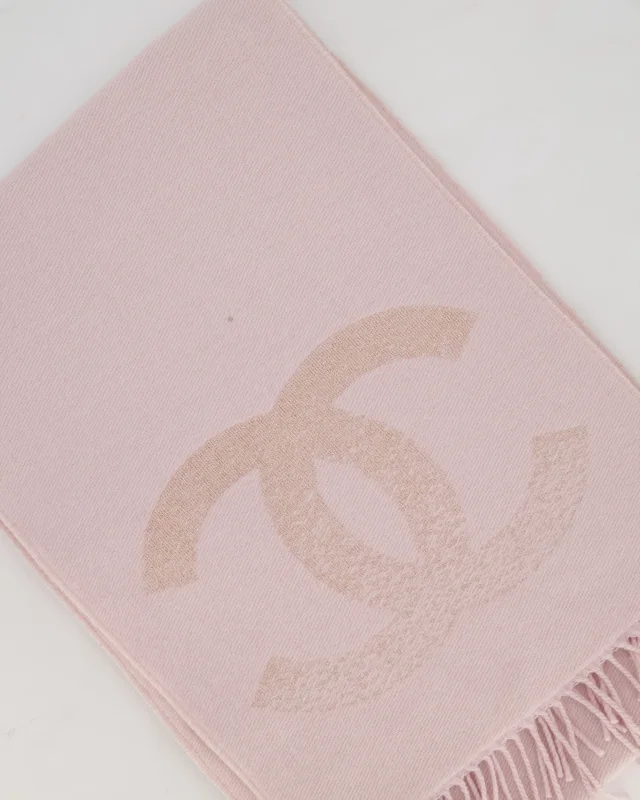 Chanel Baby Pink Fringe Scarf with Glitter CC Logo in Pink Cashmere from Sellier, photo 2 of 5