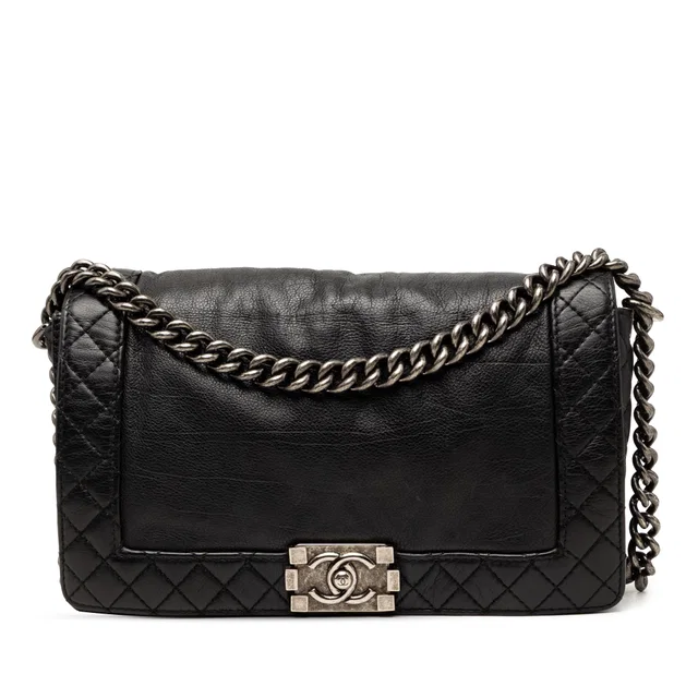 Black Chanel Medium Calfskin Boy Reverso Flap Crossbody Bag in Black Calfskin from Designer Revival