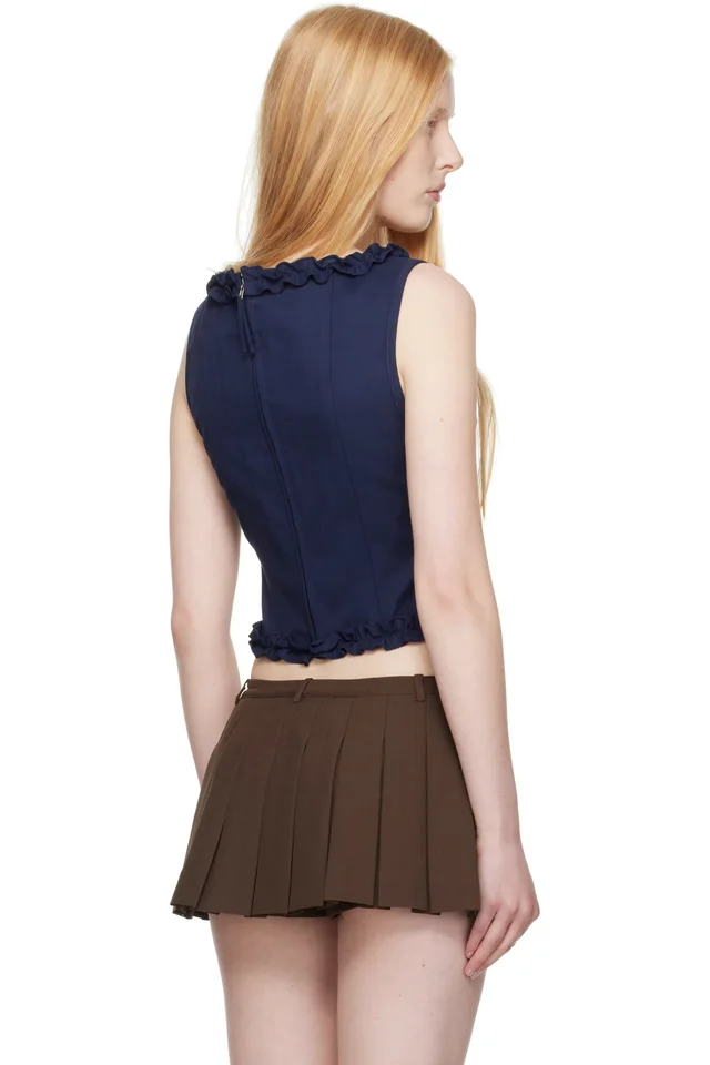 Sandy Liang Navy Piper Corset Top, photo 3 of 4 from SSENSE