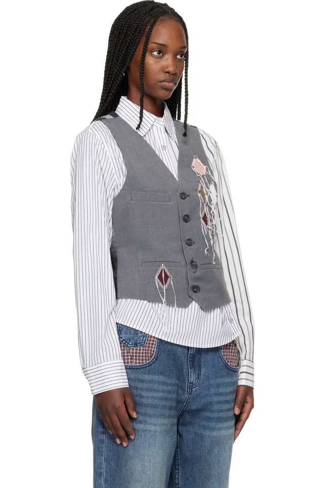 Andersson Bell Gray Back Knit Argyle Patched Vest, photo 2 of 4 from SSENSE