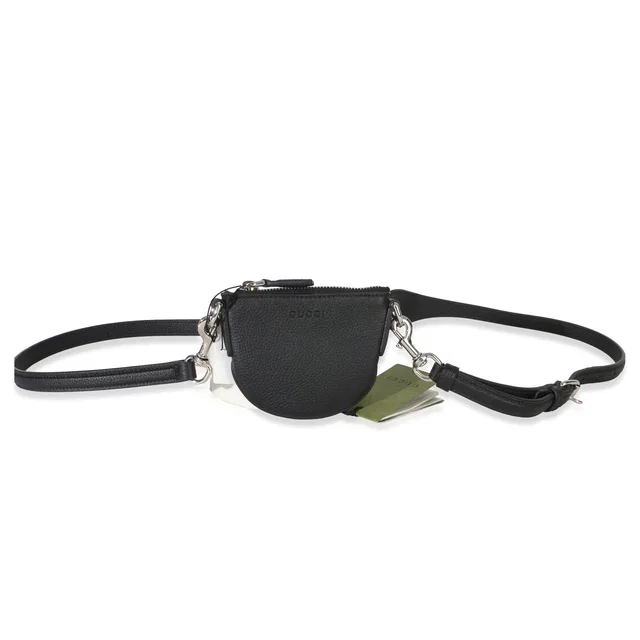 Gucci Black Pebbled Calfskin Mini B Shoulder Pouch Leather Handbag in Black Calfskin from HEWI