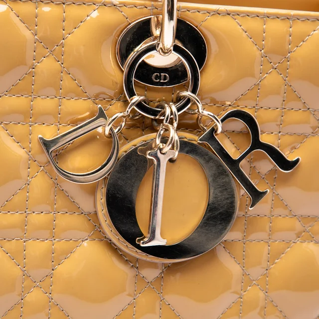 Yellow Dior Large Patent Cannage Lady Dior Satchel in Yellow Patent leather from Designer Revival, photo 2 of 2