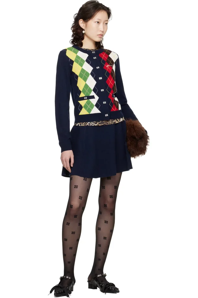 GANNI Navy Argyle Print Cardigan, photo 4 of 4 from SSENSE