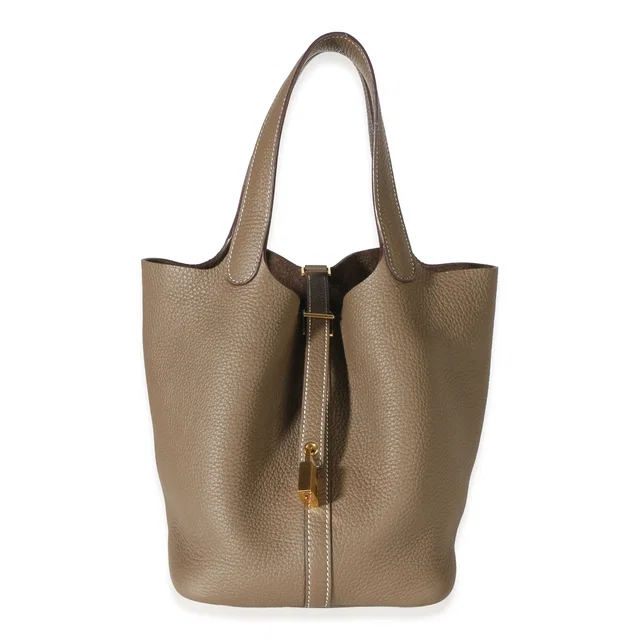 Hermès Etoupe Clemence Picotin Lock 22 GHW in Taupe Clemence leather from myGemma