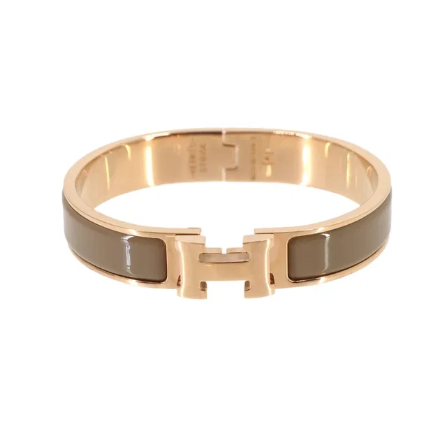 Hermès Clic H GM Bangle Brown Glace Rose Gold Bracelet in Brown from The Reluxe
