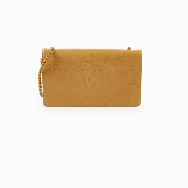 Chanel Vintage Timeless Wallet On Chain Caviar Beige 24K Gold in Beige Caviar leather from The Purse Affair
