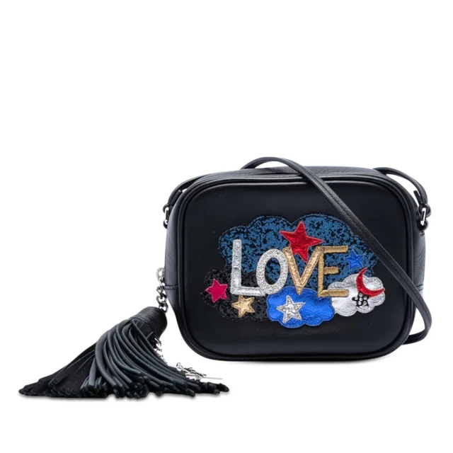 Black Saint Laurent Mini Embroidered Nappa Love Blogger Camera Bag in Black Nappa leather from Designer Revival