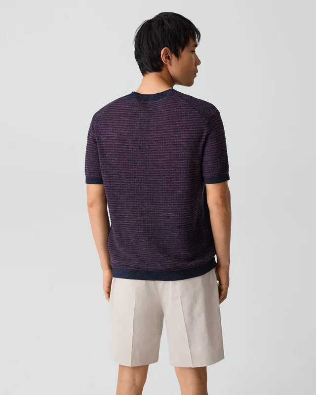 Theory Striped Tee in Pacific Linen in NEW BALTIC/GRAPEVINE 65% Linen, 23% Cotton, 12% Polyester; Exclusive Of Elastic, photo 3 of 7 from Theory