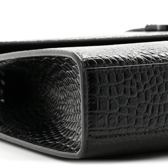 Saint Laurent Crocodile Embossed Monogram Large Satchel Black in Black Calfskin from FASHIONPHILE, photo 9 of 10
