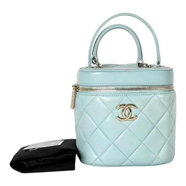 Chanel Blue Trendy CC Vanity Case With Top Handle in Lambskin in Blue Lambskin from Luxury Promise
