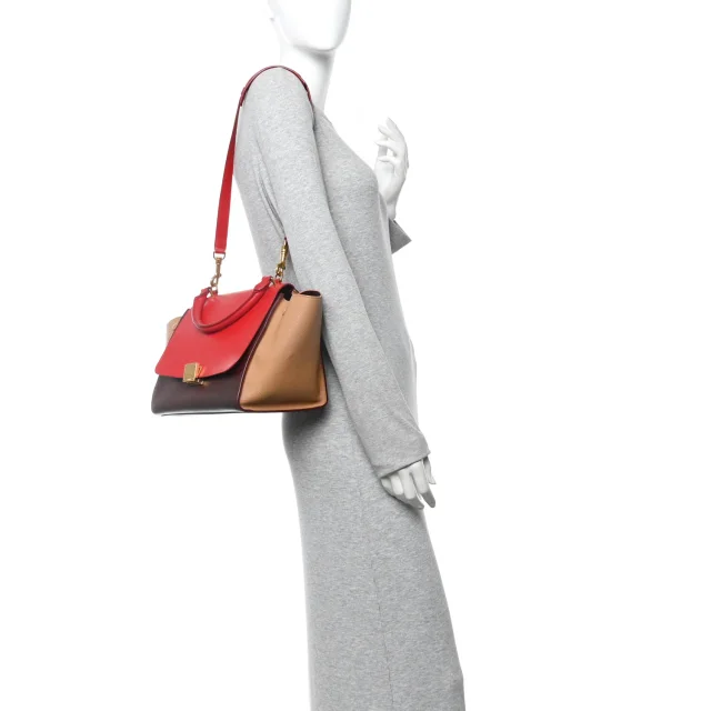 Celine Satin Baby Grained Calfskin Small Tri-Color Trapeze Carmin in Caviar leather from FASHIONPHILE, photo 2 of 9