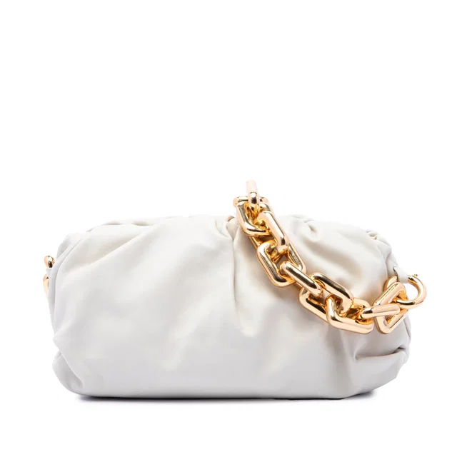White Bottega Veneta Lambskin Chain Pouch Shoulder Bag in White Lambskin from Designer Revival