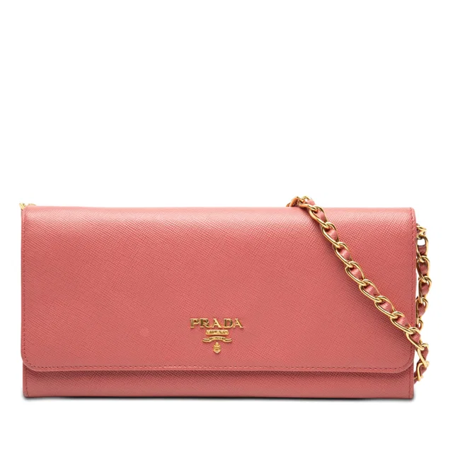 Pink Prada Saffiano Wallet On Chain Crossbody Bag in Pink Saffiano leather from Designer Revival